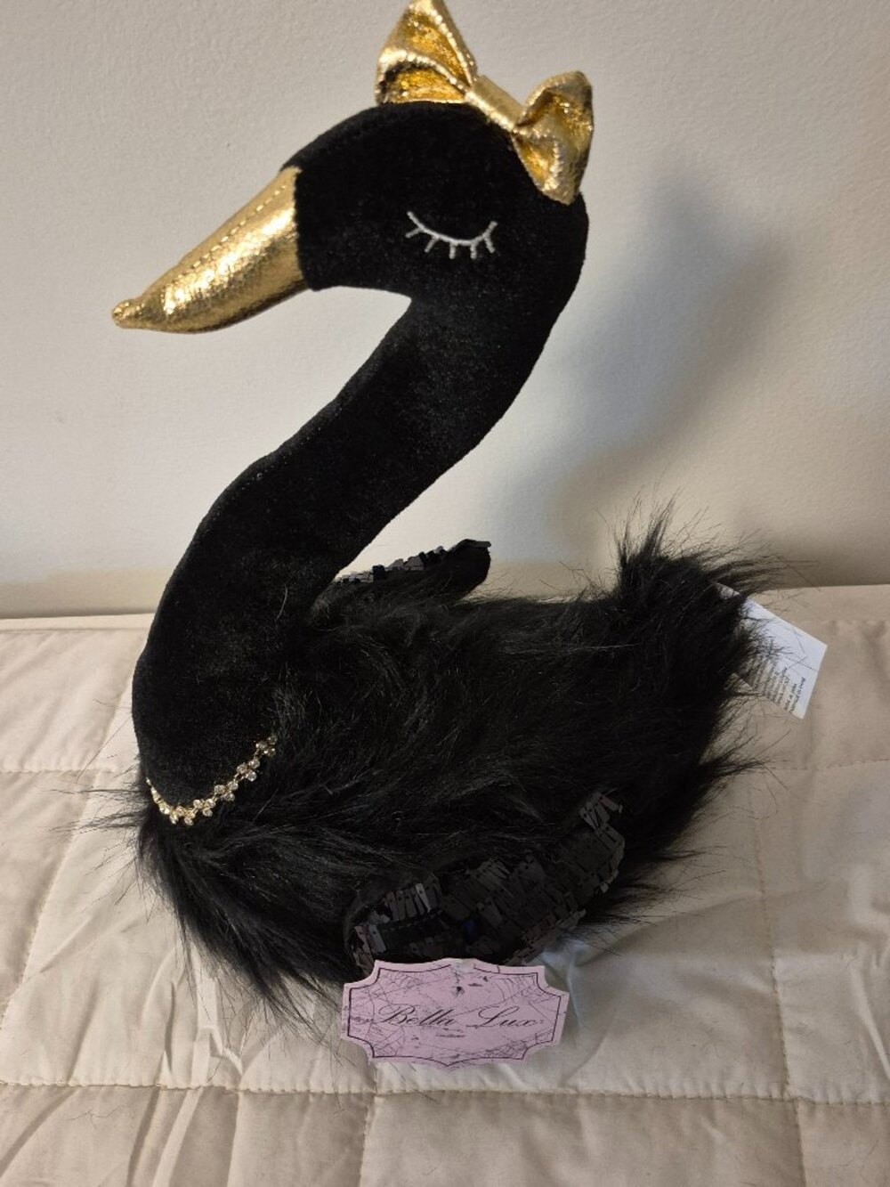 Bella Lux Princess Swan Sequin Black Wings Rhinestone Necklace Feathers NEW